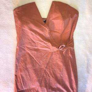 Strapless Tie Front Plunge Mini Dress - Very Flattering Cut and Terracotta Color